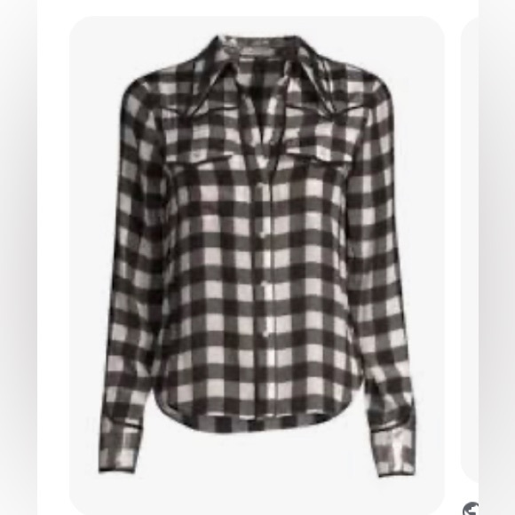 ✨⚡️💥 NWOT Alice + Olivia Caleb Western Check Plaid Silk Shirt Blouse